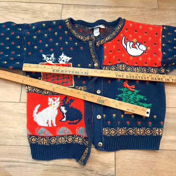 Vintage Sweater Loft Cat Cardigan Sweater Women's Size S Small blue red READ - Picture 10 of 11